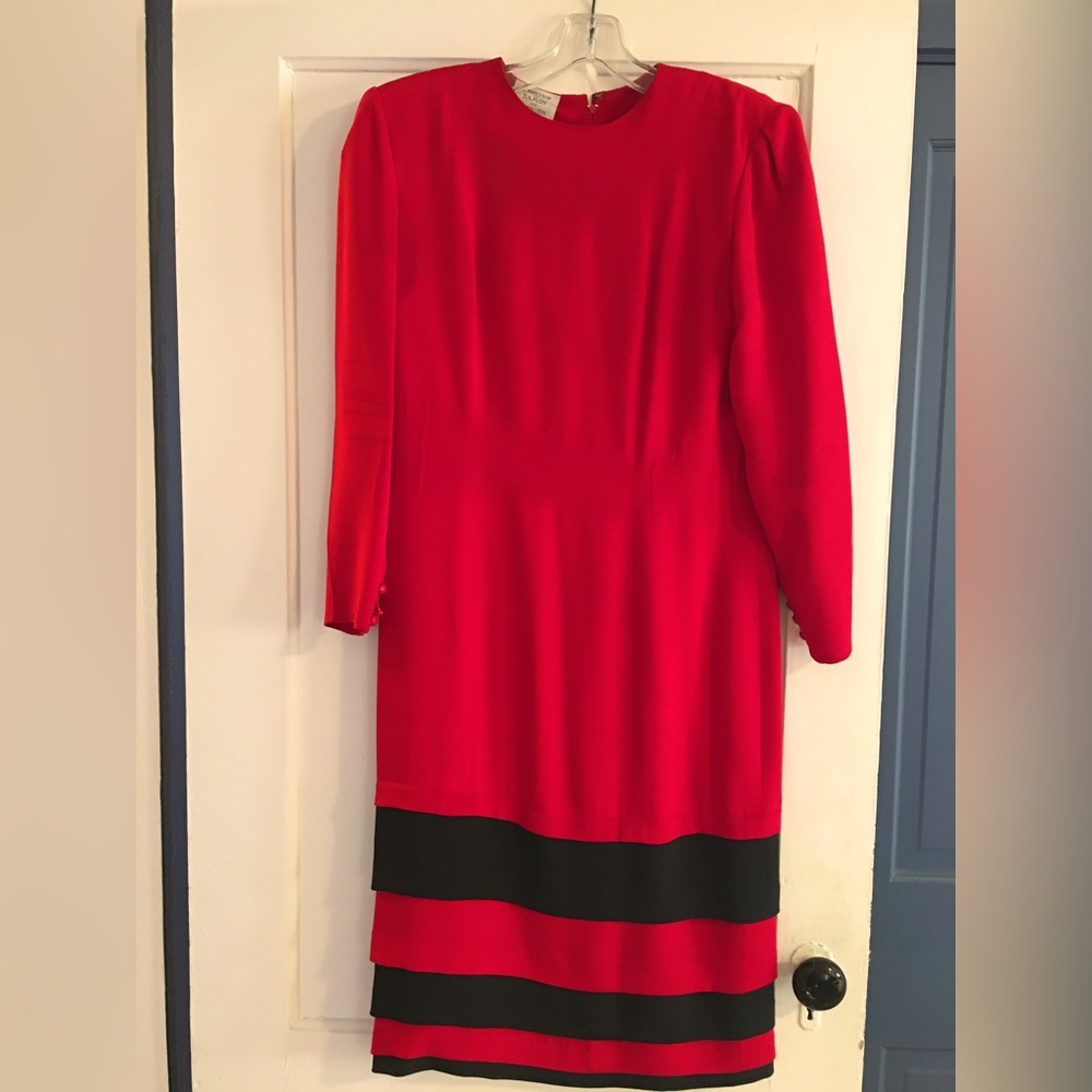 Elegant 100% Red Silk Dress with Belt